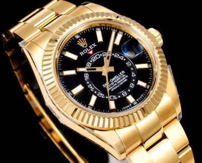 AR Factory Rolex Sky-dweller 42*14.5mm 316L Steel Gold Oyster Bracelet 9002 Movement Black Watch